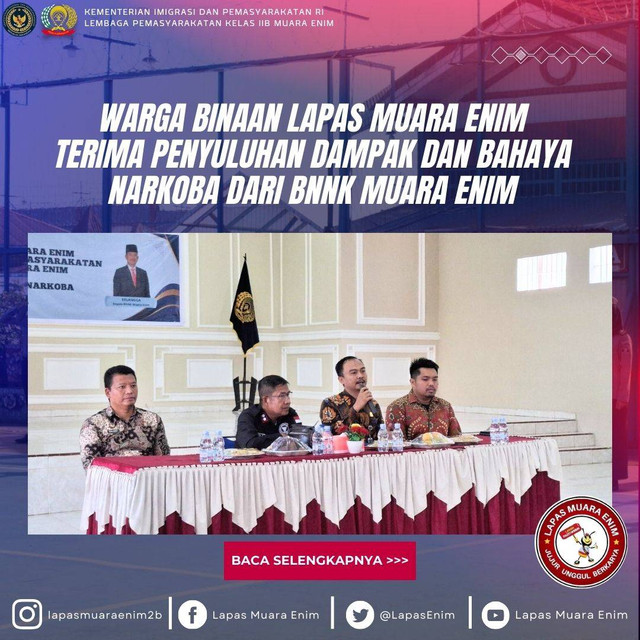 Lapas Muara Enim Terima Penyuluhan Dampak dan Bahaya Narkoba dari BNNK MuaraEnim