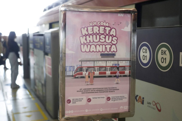 Gerbong khusus wanita di LRT Jabodebek khusus di hari kerja, beroperasi mulai 23 Desember 2024. Foto: Dok. LRT Jabodetabek