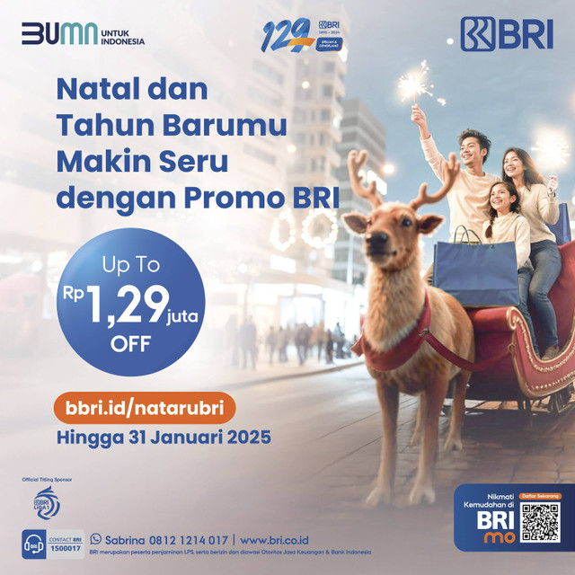 Nikmati promo Natal dan promo Tahun Baru 2025 bersama kemeriahan diskon BRI. Foto: Dok. BRI