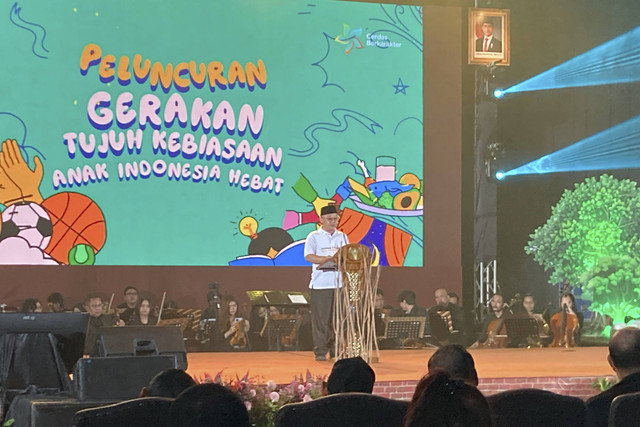 Menteri Pendidikan Dasar dan Menengah (Mendikdasmen) Abdul Muti dalam Acara Peluncuran Gerakan Tujuh Kebiasaan Anak Indonesia Hebat, di Jakarta, Jumat (27/12/2024). Foto: Alya Zahra/kumparan 