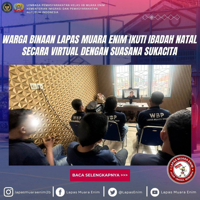 Warga Binaan Lapas Muara Enim Ikuti Ibadah Natal secara Virtual 