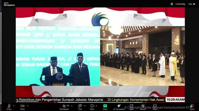 Menteri HAM Natlius Pigai Saat Melantik 56 Pejabat Manajerial Kementerian HAM