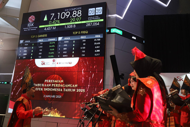 Pengunjung melihat layar pergerakan saham di Bursa Efek Indonesia, Jakarta, Kamis (2/1/2025). Foto: Iqbal Firdaus/kumparan