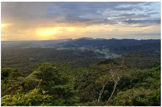 Bentang alam Agroforestri Salak Sibetan saat matahari terbit (Sumber; Kementan, 2024)