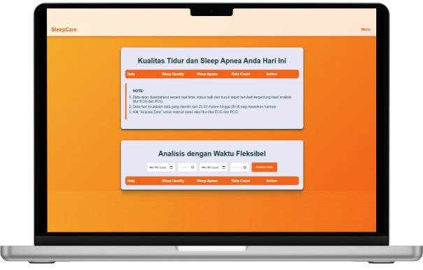 Tampilan website SleepCare sebagai pengantar informasi terkait kualitas tidur dan sleep apnea pengguna.