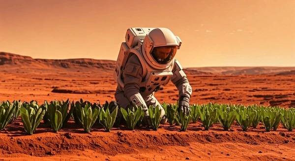 ilustrasi astronot menanam tanaman di Mars. source: shutterstock.com