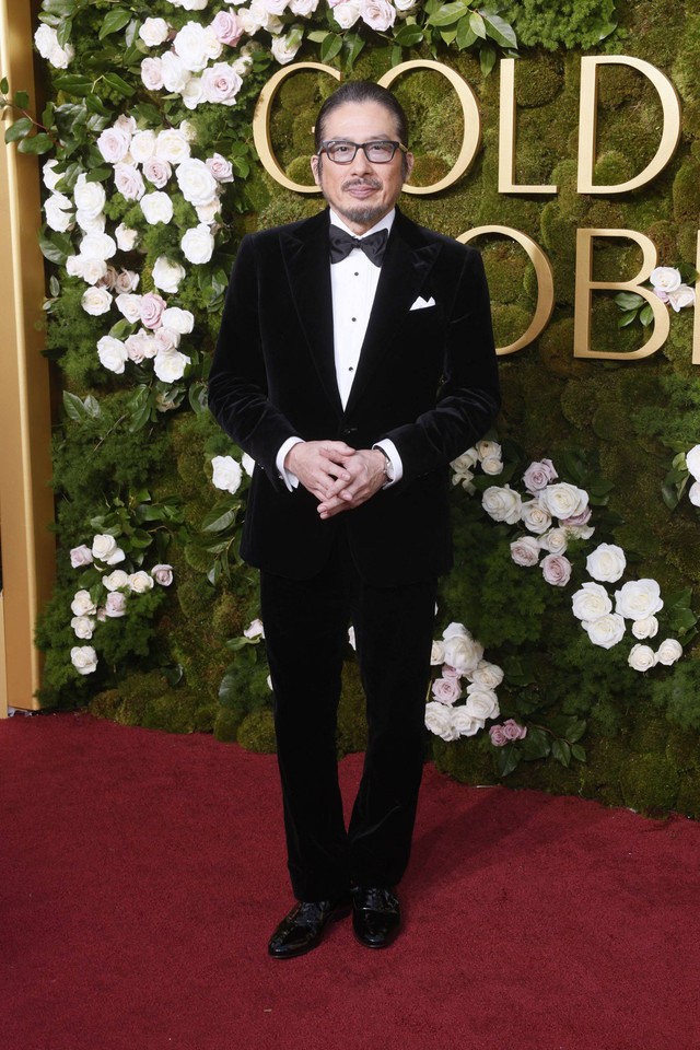 Aktor Jepang Hiroyuki Sanada tiba di acara tahunan Golden Globe Awards ke-82 di hotel Beverly Hilton di Beverly Hills, California, Minggu (5/1/2025). Foto: ETIENNE LAURENT/AFP