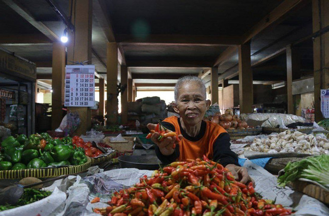 Seorang pedagang bahan pokok di Pasar Beringharjo, Gondomanan, Kota Jogja, Daerah Istimewa Yogyakarta (DIY). Foto: Istimewa