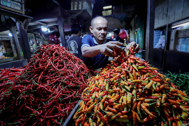 Pedagang menata cabai rawit di Pasar Senen, Jakarta, Selasa (7/1/2025). Foto: Jamal Ramadhan/kumparan