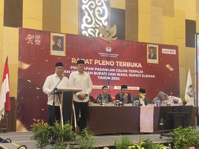 Harda Kiswaya-Danang Maharsa, ditetapkan sebagai pemenang Pilkada Sleman 2024. Foto: Resti Damayanti/Pandangan Jogja