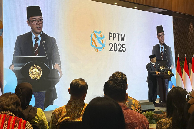 Mentri Luar Negeri Sugiono menyampaikan pidato pada PPTM 2025 di Jakarta, Jumat (10/1/2025). Foto: Tiara Hasna/kumparan