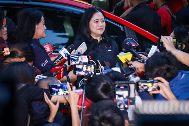 Ketua Bidang Politik Partai PDI-Perjuangan Puan Maharani ditemui wartawan usai menghadiri HUT PDIP ke-52 di Sekolah Partai DPP PDIP, Jakarta, Jumat (10/1/2025). Foto: Iqbal Firdaus/kumparan