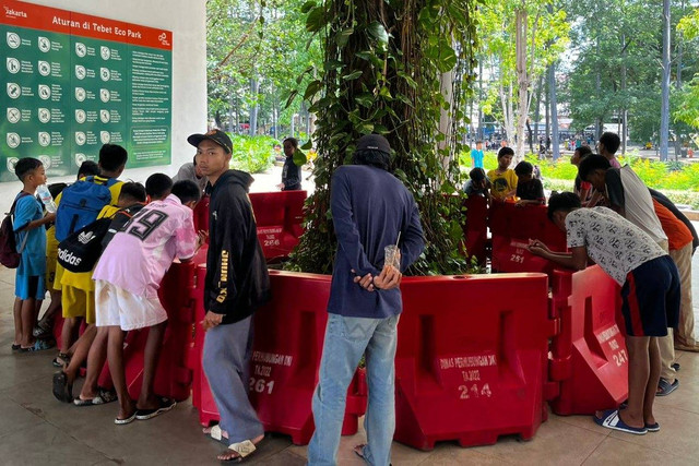 Warga yang mencari "Koin Jagat" di Tebet Eco Park, Jakarta Selatan, Minggu (12/1/2025).
 Foto: Rayyan Farhansyah/kumparan