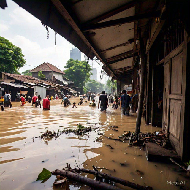 Ilustrasi Banjir di Jakarta - Picture by Meta AI