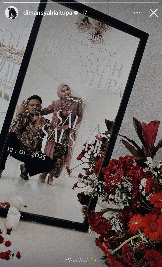 Salma Salsabil bertunangan dengan Dimansyah Laitupa. Foto: Instagram/@dimansyahlaitupa