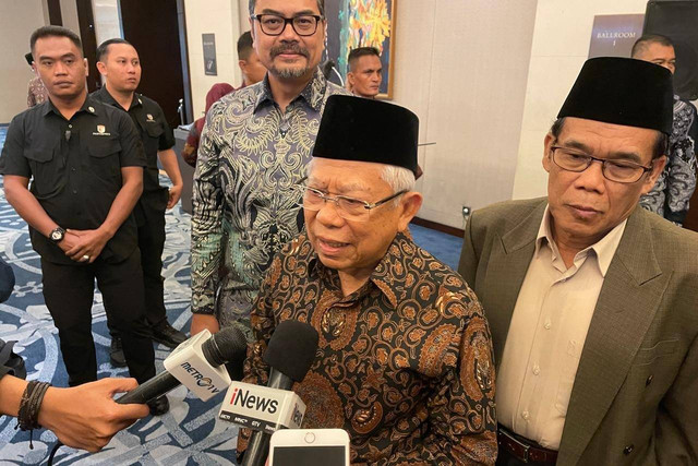 Wakil Presiden Indonesia ke-13 Ma'ruf Amin di acara Maybank Syariah di Hotel Fairmont, Jakarta, Senin (13/1/2025). Foto: Ghifari/kumparan 