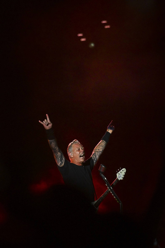 James Hetfield vokalis band Amerika Metallica, tampil di Alive Festival 2022 di Oeiras, di pinggiran Lisbon, pada 9 Juli 2022. Foto: Patricia De Melo Moreira / AFP