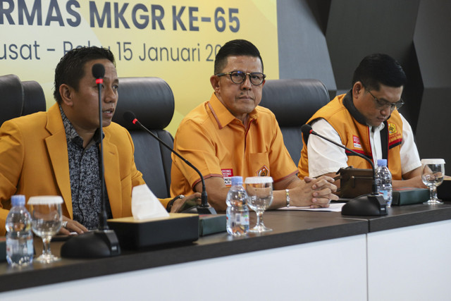 Suasana konferensi pers ormas MKGR di Grha MKGR, Jakarta, Rabu (15/1/2025). Foto: Iqbal Firdaus/kumparan