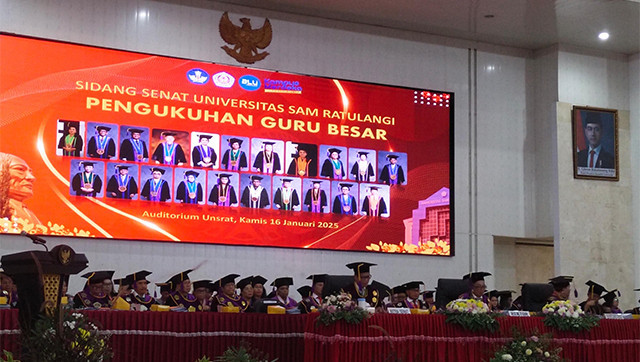 Pengukuhan guru besar di Universitas Sam Ratulangi, Kamis (16/1/25).