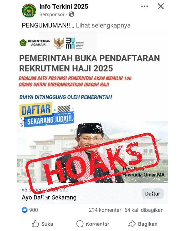 Hoaks pendaftaran petugas haji. dok Kemenag