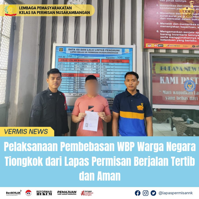 Pelaksanaan Pembebasan WBP Warga Negara Tiongkok dari Lapas Permisan Berjalan Te