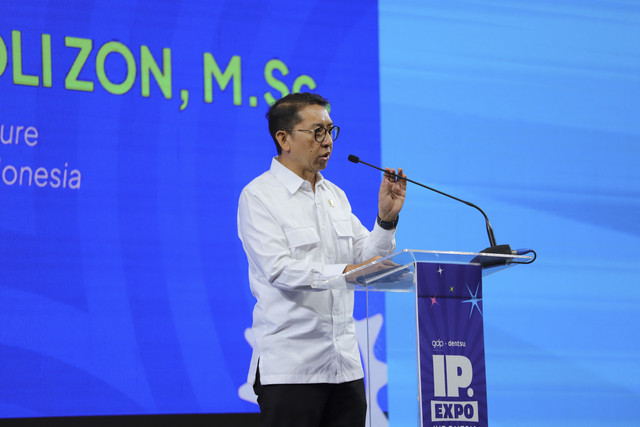  Menteri Kebudayaan Fadli Zon menyampaikan sambutan saat pembukaan IP.Expo Indonesia di Jakarta, Selasa (21/1/2025). Foto: Jamal Ramadhan/kumparan