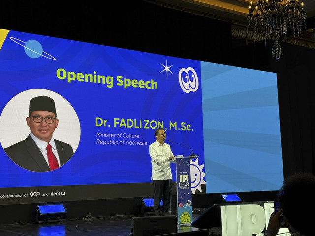 Menteri Kebudayaan Fadli Zon membuka acara IP Expo by GDP Venture dan Dentsu Indonesia di Hotel Kempinski, Jakpus pada Selasa (21/1/2025). Foto: Abid Raihan/kumparan