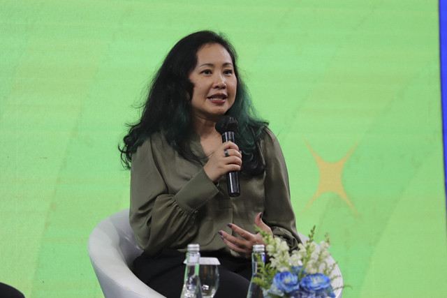 Executive Partner GDP Venture Ayu Hakim memberikan pemaparan saat IP.Expo Indonesia di Jakarta, Selasa (21/1/2025). Foto: Jamal Ramadhan/kumparan