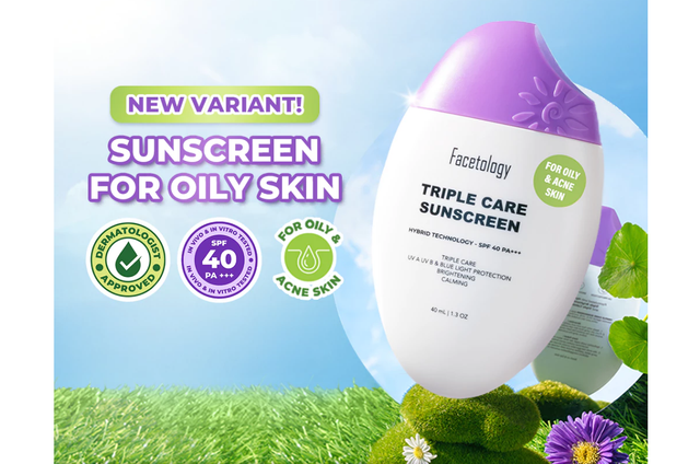 Manfaat sunscreen Facetology. Gambar adalah Facetology Triple Care Sunscreen. Sumber: facetology.id