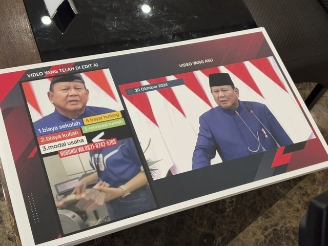 Barang bukti ditunjukkan pada konferensi pers pengungkapan penipuan dengan deepfake AI yang mengatasnamakan pejabat negara oleh Dittipidsiber Bareskrim Polri pada Kamis (23/1/2025). Foto: Abid Raihan/kumparan