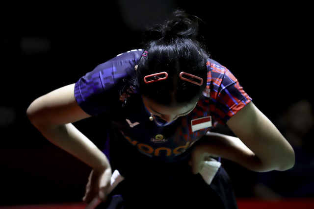 Pebulu tangkis tunggal putri Indonesia Gregoria Marsika Tunjung bertanding melawan tunggal putri Taiwan pada babak 16 besar Indonesia Masters 2025 di Istora Senayan, Jakarta, Kamis (23/1/2025). Foto: Jamal Ramadhan/kumparan