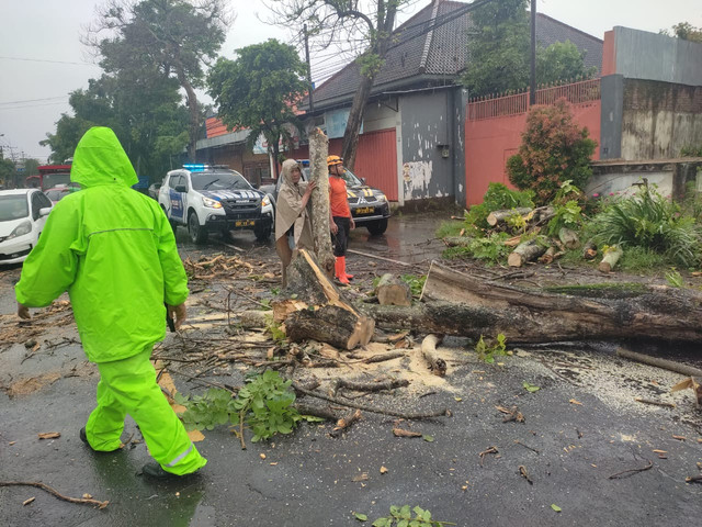 Polsek Kedungwaru Bantu Evakuasi Pohon Tumbang Menutup Jalan Jayeng Kusumo