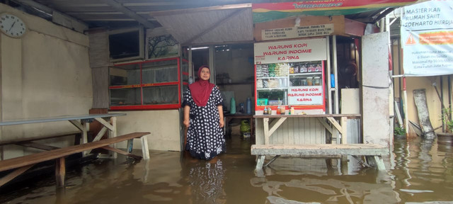 Banjir di Jalan Satria, Kelurahan Jelambar, Jakarta Barat, pada Rabu (29/1). Foto: Rachmadi Rasyad/kumparan