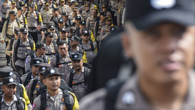 Foto sejumlah personel Polri. (Foto: Antara Foto/Adeng Bustomi)