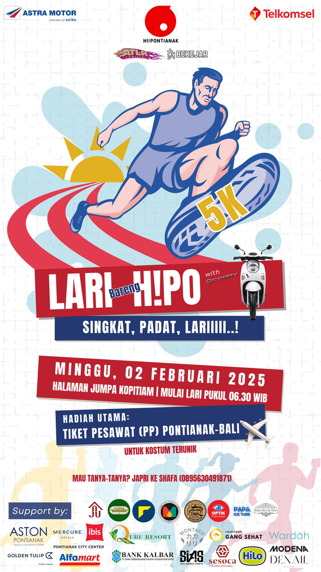 Lari Bareng HiPo with Scoopy akan digelar 2 Februari mendatang. Foto: Dok. Hi!Pontianak