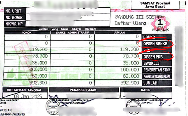 Ilustrasi Surat Ketetapan Kewajiban Pembayaran PKB, BBNKB (sumber: Penulis)