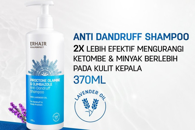 rekomendasi shampoo dermatitis seboroik. Foto adalah Erhair Scalperfect Anti Dandruff Shampoo. Sumber: tokopedia