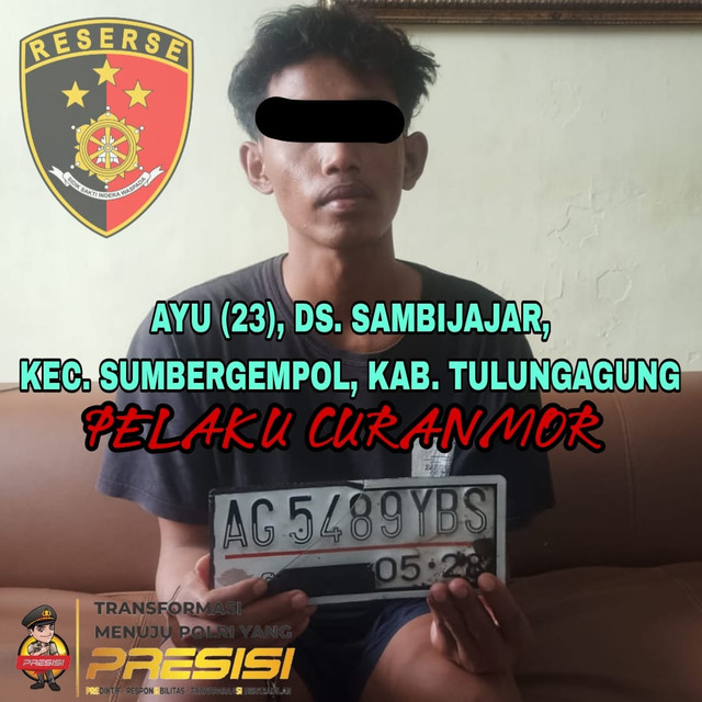 Polsek Ngunut Amankan Pelaku Pencuri Motor di Rumah Kos Desa Pulosari