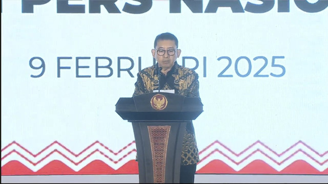 Menteri Kebudayaan Republik Indonesia, Fadli Zon pada acara Puncak Hari Pers Nasional, Minggu (9/2/2025). Foto: YouTube/ pwi kalsel