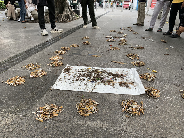 sampah putung rokok yang dikumpulkan dalam aksi plogging Trash Hero X Relawan Gesit. Foto: Ipunk