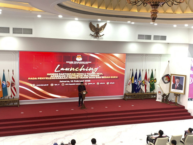 Suasana launching indeks partisipasi Pemilu tahun 2024 di Ruang Sidang kantor KPU, Jakarta, Senin (10/2/2025). Foto: Luthfi Humam/kumparan