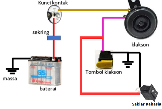 Detail skema perkabelan untuk Alarm Motor Sederhana