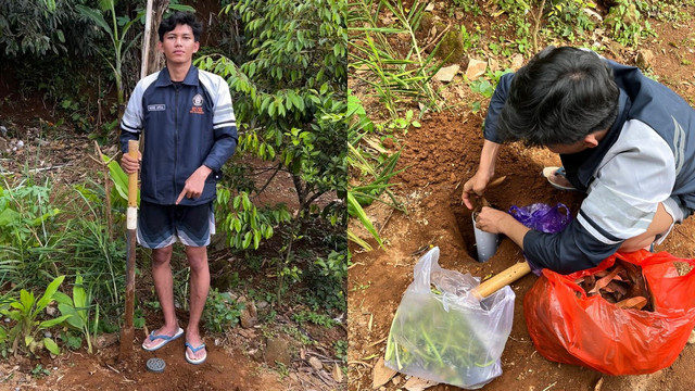 Foto mahasiswa KKN melakukan pemasangan resapan biopori di Desa Pengarengan