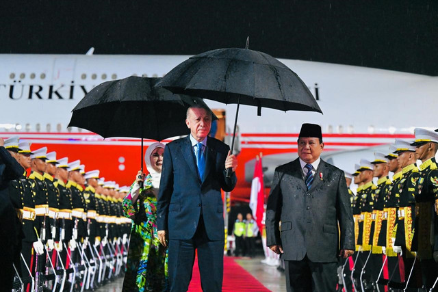 Presiden Prabowo Subianto menyambut kedatangan Presiden Turki Recep Tayyip Erdogan di Pangkalan Udara TNI AU Halim Perdanakusuma, Jakarta, Selasa (11/2/2025). Foto: Laily Rachev/Biro Pers Sekretariat Presiden