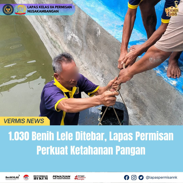 1.030 Benih Lele Ditebar, Lapas Permisan Perkuat Ketahanan Pangan