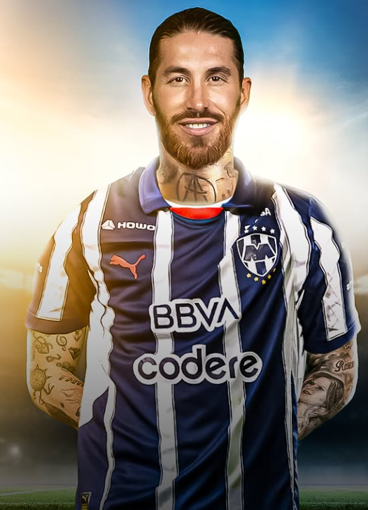 Sergio Ramos dengan seragam barunya. Sumber: Monterrey Rayados dan diedit oleh penulis menggunakan aplikasi Adobe Photoshop