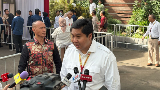 Menteri PKP, Maruarar Sirait, sampai di SICC, Bogor menghadiri HUT ke-17 Gerindra pada Sabtu (15/2). Foto: Abid Raihan/kumparan