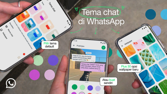 WhatsApp meluncurkan fitur baru Tema Chat, bisa pasang wallpaper sampa ganti gelembung pesan. Foto: Meta