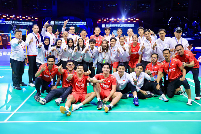 Tim Indonesia berhasil menjuarai Badminton Asia Mixed Team Championships 2025 setelah menang 3-1 dari China di di Qingdao, China, Minggu (16/2/2025). Foto: Dok. BNI