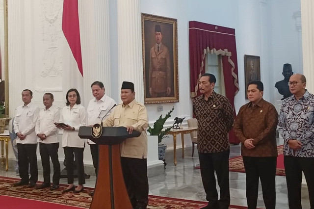 Konferensi pers Presiden Prabowo Subianto di Istana Merdeka, Jakarta Pusat, Senin (17/2/2025). Foto: Zamachsyari/kumparan